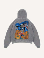 Distressed Washed Venom&Spider-Man&Pumpkin Print Slant Pockets Hoodie
