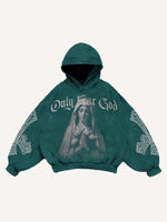 Mary&Pray&Cross&Letter Faux Rhinestones Print Slant Pockets Hoodie