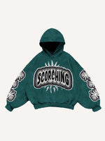 Mouth&Eye&Letter Faux Decal Print Slant Pockets Hoodie