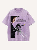 Distressed Washed Figure&Letter Print Round Neck T-shirt