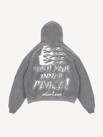 Distressed Washed Heartless Skeleton&Letter Print Slant Pockets Hoodie