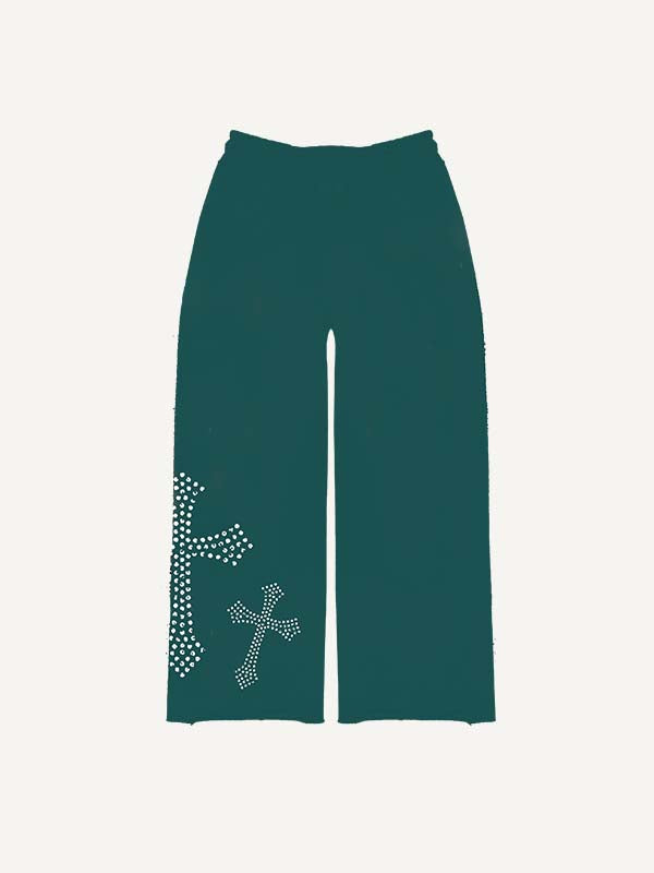 Mary&Cross Faux Rhinestones Print Elastic Waist Pants