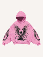 Figure&Wing&Heart&Sword Print Slant Pockets Hoodie