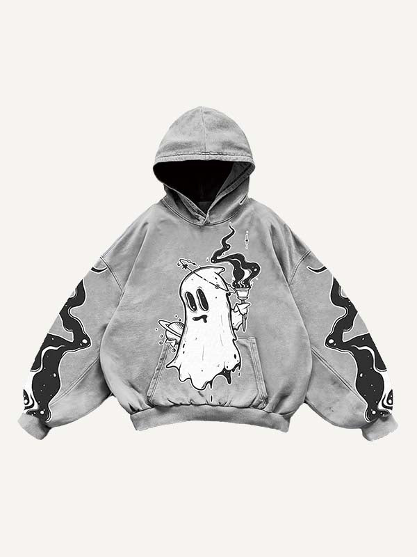 Halloween Ghost&Pistol&Graphic Print Slant Pockets Hoodie