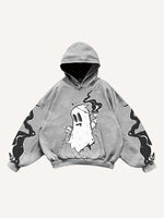 Halloween Ghost&Pistol&Graphic Print Slant Pockets Hoodie