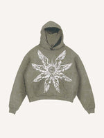 Distressed Washed Eye&Wing Print Slant Pockets Hoodie