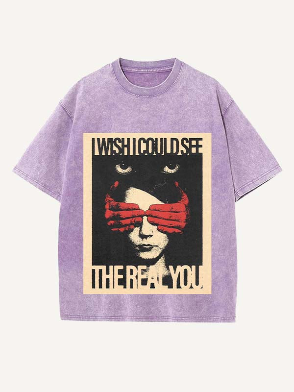 Distressed Washed Figure&Letter Print Round Neck T-shirt