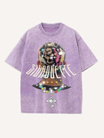 Distressed Washed Figure&Cross Print Round Neck T-shirt