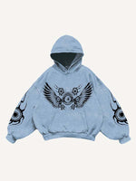 Star&Wing&Eyeball Print Slant Pockets Hoodie