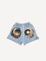 Moon&Sun&Star&Floral&Graphic Print Drawstring Waist Shorts