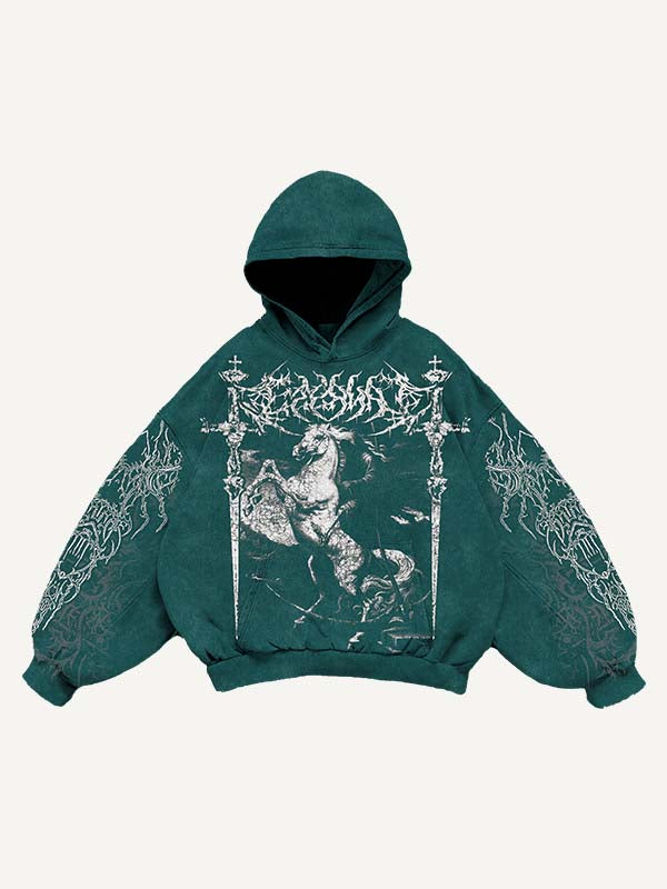 Figure&Horse&Wing&Graphic Print Slant Pockets Hoodie