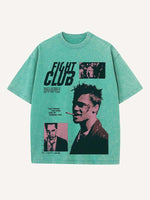 Distressed Washed Figure&Smoke&Letter Print Round Neck T-shirt