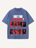 Distressed Washed Halloween Horror Print Round Neck T-shirt