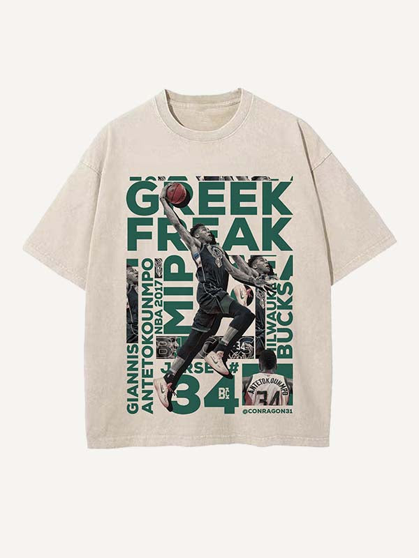 Giannis Antetokounmpo Print Round Neck T-shirt
