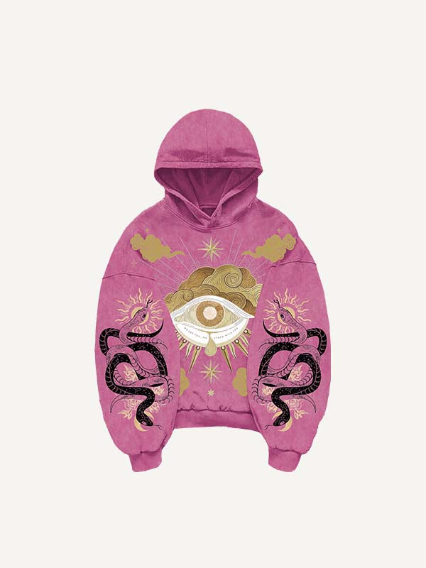 Eye&Cloud&Snake&Palm&Graphic Print Slant Pockets Hoodie