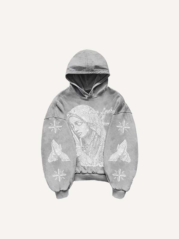 Mary&Pray&Pigeon&Letter Faux Rhinestones Print Slant Pockets Hoodie