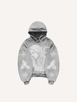 Mary&Pray&Pigeon&Letter Faux Rhinestones Print Slant Pockets Hoodie