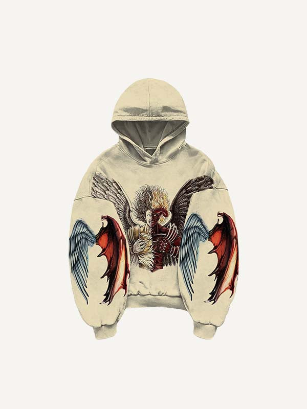 Half Angel Half Demon&Wing Print Slant Pockets Hoodie