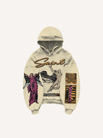 Figure&Wing&Eye&Palm&Graphic&Letter Print Slant Pockets Hoodie