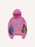 Tiger&Letter Graphic Print Slant Pockets Hoodie