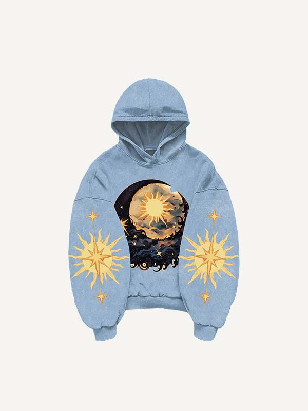 Moon&Sun&Star&Graphic Print Slant Pockets Hoodie
