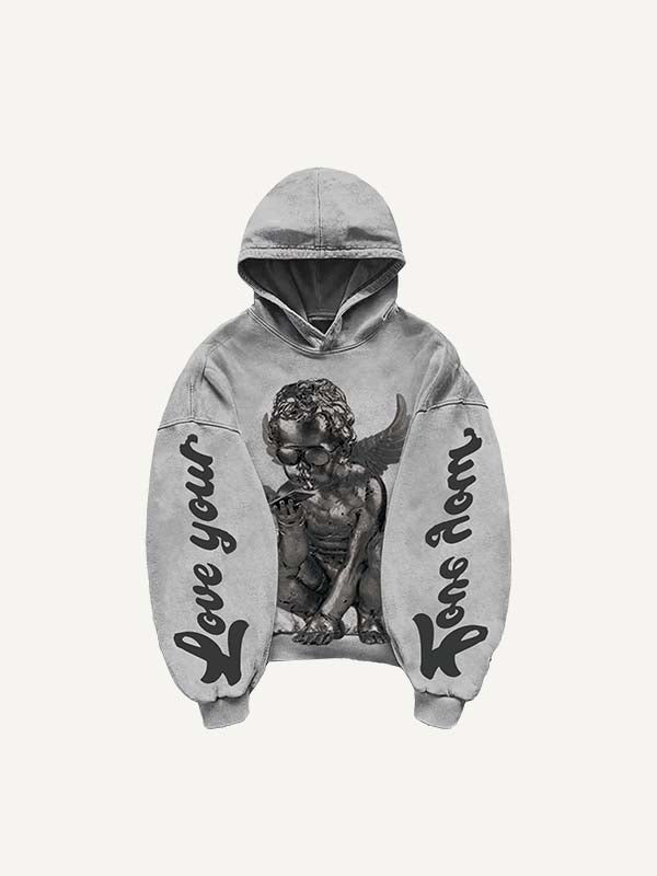 Love Your Little Angel&Cross Print Slant Pockets Hoodie