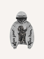 Love Your Little Angel&Cross Print Slant Pockets Hoodie