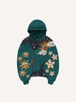 Sad Sun&Moon&Eye&Cloud&Graphic Print Slant Pockets Hoodie