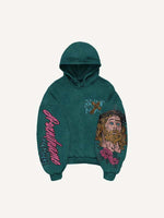 Figure&Letter&Cross Print Slant Pockets Hoodie