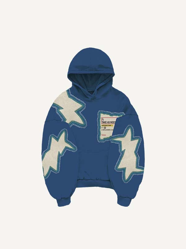 Medicine Bottle&Letter Faux Decal Print Slant Pockets Hoodie