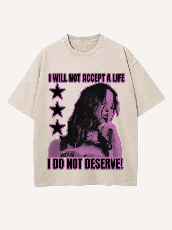 Distressed Washed Figure&Letter Print Round Neck T-shirt