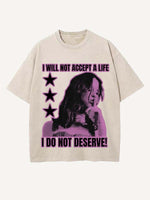 Distressed Washed Figure&Letter Print Round Neck T-shirt