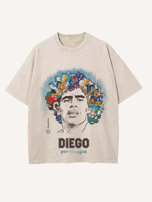 Diego Maradona Print Round Neck T-shirt