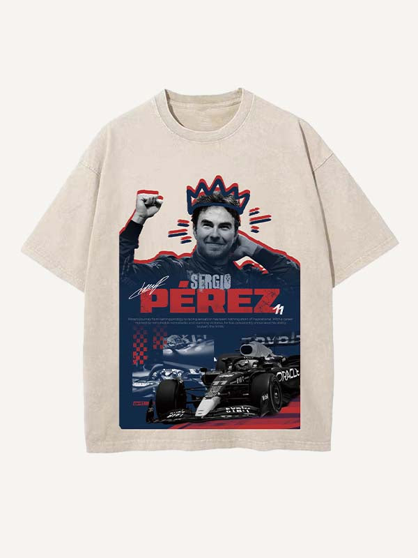 Sergio Perez Print Round Neck T-shirt