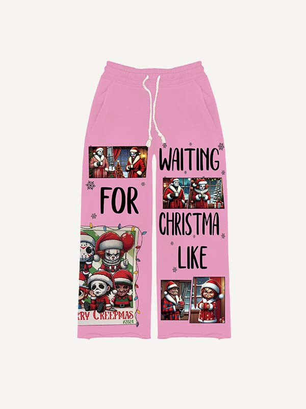 Christmas Horror Print Elastic Waist Pants
