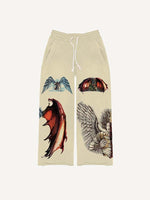 Half Angel Half Demon&Wing Print Elastic Waist Pants