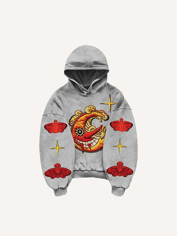 Evil Sun&Moon&Star&Cloud Faux Decal Print Slant Pockets Hoodie