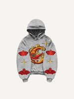 Evil Sun&Moon&Star&Cloud Faux Decal Print Slant Pockets Hoodie