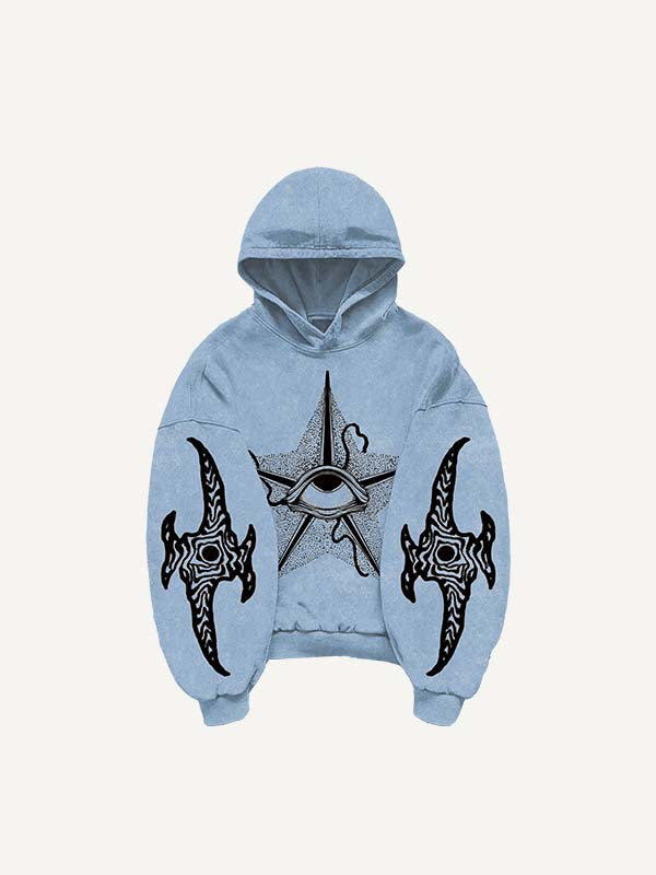 Evil Star&Eye&Graphic Print Slant Pockets Hoodie