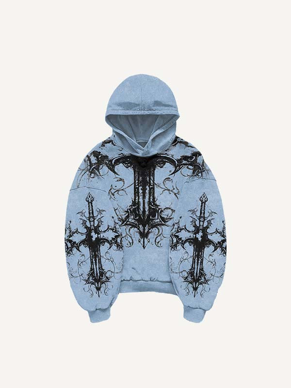 Cross&Graphic Print Slant Pockets Hoodie