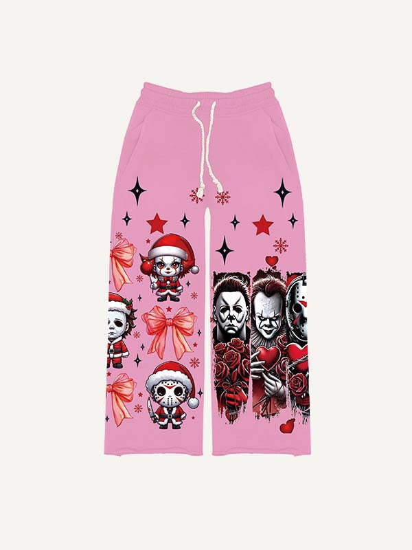 Christmas Horror Print Elastic Waist Pants