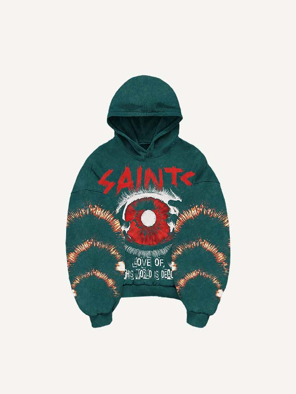 Eye&Palm&Letter Faux Rhinestones Print Slant Pockets Hoodie