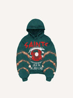 Eye&Palm&Letter Faux Rhinestones Print Slant Pockets Hoodie