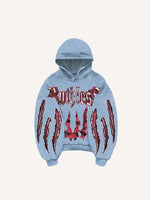 Claw Marks&Tiger&Letter Print Slant Pockets Hoodie