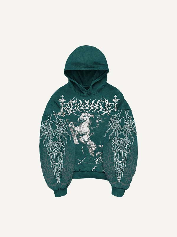 Figure&Horse&Wing&Graphic Print Slant Pockets Hoodie