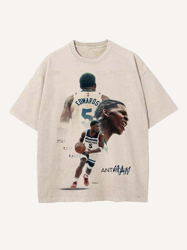 Anthony Edwards Print Round Neck T-shirt