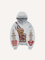 Skeleton Injection Medicine&Letter Faux Decal Print Slant Pockets Hoodie