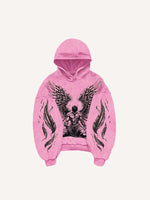 Figure&Wing&Heart&Sword Print Slant Pockets Hoodie