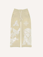 Mary&Pray&Pigeon&Letter Faux Rhinestones Print Elastic Waist Pants