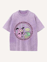 Distressed Washed Graphic&Animal&Letter Print Round Neck T-shirt